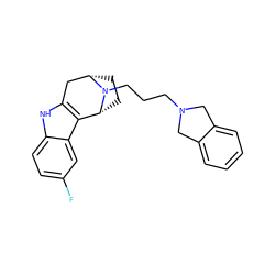 Fc1ccc2[nH]c3c(c2c1)[C@H]1CC[C@@H](C3)N1CCCN1Cc2ccccc2C1 ZINC000027107173