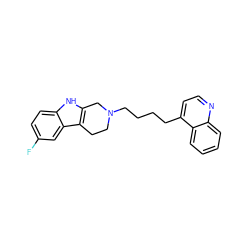 Fc1ccc2[nH]c3c(c2c1)CCN(CCCCc1ccnc2ccccc12)C3 ZINC000036093032