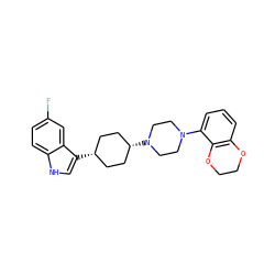 Fc1ccc2[nH]cc([C@H]3CC[C@@H](N4CCN(c5cccc6c5OCCO6)CC4)CC3)c2c1 ZINC000101030951