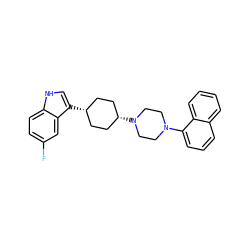 Fc1ccc2[nH]cc([C@H]3CC[C@@H](N4CCN(c5cccc6ccccc56)CC4)CC3)c2c1 ZINC000101181696