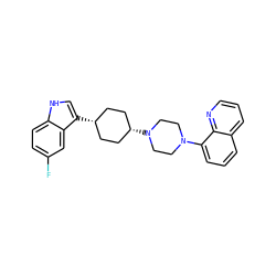 Fc1ccc2[nH]cc([C@H]3CC[C@@H](N4CCN(c5cccc6cccnc56)CC4)CC3)c2c1 ZINC000101181584