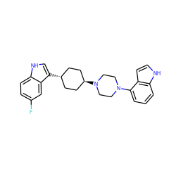 Fc1ccc2[nH]cc([C@H]3CC[C@H](N4CCN(c5cccc6[nH]ccc56)CC4)CC3)c2c1 ZINC000101004112