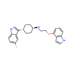 Fc1ccc2[nH]cc([C@H]3CC[C@H](NCCOc4cccc5[nH]ccc45)CC3)c2c1 ZINC000101030954