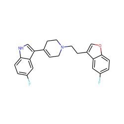 Fc1ccc2[nH]cc(C3=CCN(CCc4coc5ccc(F)cc45)CC3)c2c1 ZINC000038345791