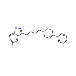 Fc1ccc2[nH]cc(CCCCN3CC=C(c4ccccc4)CC3)c2c1 ZINC000013728610