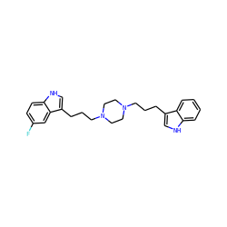 Fc1ccc2[nH]cc(CCCN3CCN(CCCc4c[nH]c5ccccc45)CC3)c2c1 ZINC000103253707