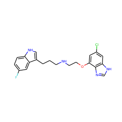 Fc1ccc2[nH]cc(CCCNCCOc3cc(Cl)cc4[nH]cnc34)c2c1 ZINC000003923592