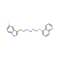 Fc1ccc2[nH]cc(CCCNCCOc3cccc4ncccc34)c2c1 ZINC000013581100