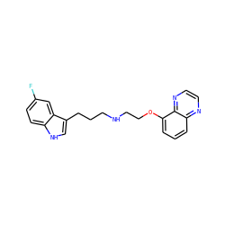 Fc1ccc2[nH]cc(CCCNCCOc3cccc4nccnc34)c2c1 ZINC000013581102