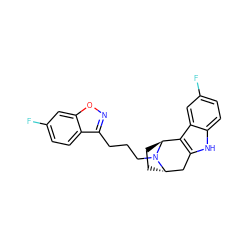 Fc1ccc2c(CCCN3[C@H]4CC[C@H]3c3c([nH]c5ccc(F)cc35)C4)noc2c1 ZINC000253690516