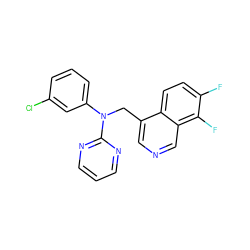 Fc1ccc2c(CN(c3cccc(Cl)c3)c3ncccn3)cncc2c1F ZINC000082156494