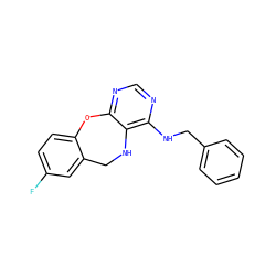 Fc1ccc2c(c1)CNc1c(NCc3ccccc3)ncnc1O2 ZINC000028571382
