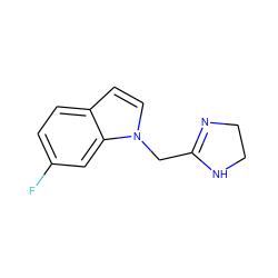 Fc1ccc2ccn(CC3=NCCN3)c2c1 ZINC000653842789