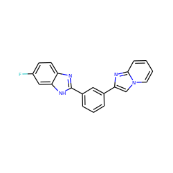 Fc1ccc2nc(-c3cccc(-c4cn5ccccc5n4)c3)[nH]c2c1 ZINC000073141875