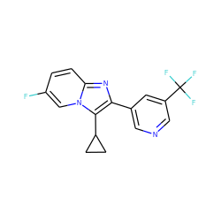 Fc1ccc2nc(-c3cncc(C(F)(F)F)c3)c(C3CC3)n2c1 ZINC000204961126