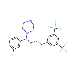 Fc1cccc([C@@H](COCc2cc(C(F)(F)F)cc(C(F)(F)F)c2)N2CCNCC2)c1 ZINC000022926845