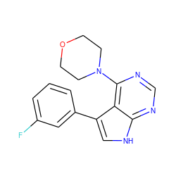 Fc1cccc(-c2c[nH]c3ncnc(N4CCOCC4)c23)c1 ZINC000210729859