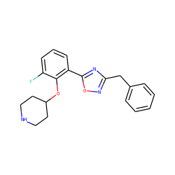 Fc1cccc(-c2nc(Cc3ccccc3)no2)c1OC1CCNCC1 ZINC000225200870