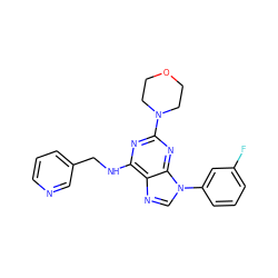 Fc1cccc(-n2cnc3c(NCc4cccnc4)nc(N4CCOCC4)nc32)c1 ZINC000200859178