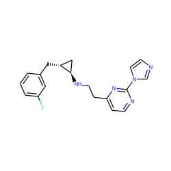 Fc1cccc(C[C@@H]2C[C@H]2NCCc2ccnc(-n3ccnc3)n2)c1 ZINC000263620339