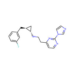 Fc1cccc(C[C@H]2C[C@@H]2NCCc2ccnc(-n3ccnc3)n2)c1 ZINC000263620340