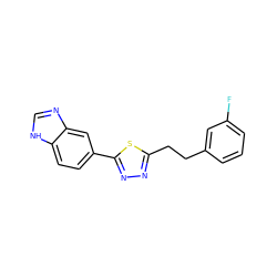 Fc1cccc(CCc2nnc(-c3ccc4[nH]cnc4c3)s2)c1 ZINC000118806215