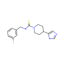 Fc1cccc(CNC(=S)N2CCC(c3cnc[nH]3)CC2)c1 ZINC000013808020