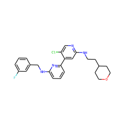 Fc1cccc(CNc2cccc(-c3cc(NCCC4CCOCC4)ncc3Cl)n2)c1 ZINC000169703770