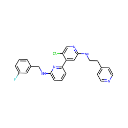 Fc1cccc(CNc2cccc(-c3cc(NCCc4ccncc4)ncc3Cl)n2)c1 ZINC000169703774