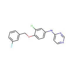 Fc1cccc(COc2ccc(Nc3ccncn3)cc2Cl)c1 ZINC000034799976