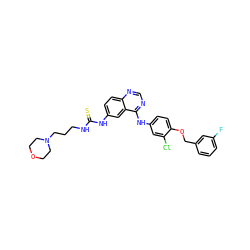 Fc1cccc(COc2ccc(Nc3ncnc4ccc(NC(=S)NCCCN5CCOCC5)cc34)cc2Cl)c1 ZINC000653882131