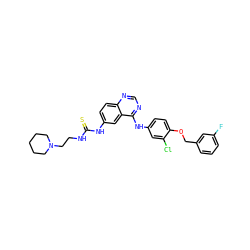 Fc1cccc(COc2ccc(Nc3ncnc4ccc(NC(=S)NCCN5CCCCC5)cc34)cc2Cl)c1 ZINC000653900963