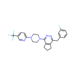 Fc1cccc(Cc2nnc(N3CCN(c4ccc(C(F)(F)F)cn4)CC3)c3c2CCC3)c1 ZINC000201145555