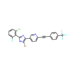 Fc1cccc(Cl)c1-c1nc(-c2ccc(C#Cc3ccc(C(F)(F)F)cc3)nc2)c(Br)[nH]1 ZINC000049872135