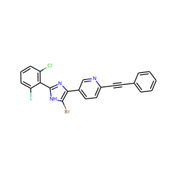 Fc1cccc(Cl)c1-c1nc(-c2ccc(C#Cc3ccccc3)nc2)c(Br)[nH]1 ZINC000043131778