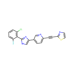 Fc1cccc(Cl)c1-c1nc(-c2ccc(C#Cc3nccs3)nc2)c[nH]1 ZINC000064560086