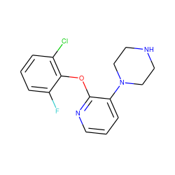 Fc1cccc(Cl)c1Oc1ncccc1N1CCNCC1 ZINC000043206563