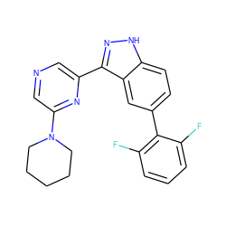 Fc1cccc(F)c1-c1ccc2[nH]nc(-c3cncc(N4CCCCC4)n3)c2c1 ZINC000150118999