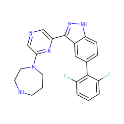 Fc1cccc(F)c1-c1ccc2[nH]nc(-c3cncc(N4CCCNCC4)n3)c2c1 ZINC000150109653