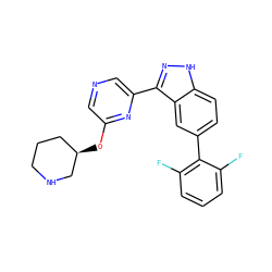 Fc1cccc(F)c1-c1ccc2[nH]nc(-c3cncc(O[C@@H]4CCCNC4)n3)c2c1 ZINC000149999946