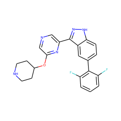 Fc1cccc(F)c1-c1ccc2[nH]nc(-c3cncc(OC4CCNCC4)n3)c2c1 ZINC000150161550