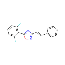 Fc1cccc(F)c1-c1nc(/C=C/c2ccccc2)no1 ZINC000072142511