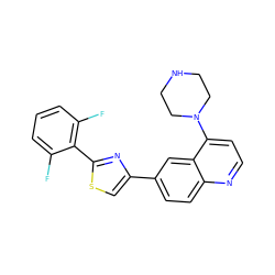 Fc1cccc(F)c1-c1nc(-c2ccc3nccc(N4CCNCC4)c3c2)cs1 ZINC000299820136