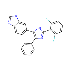 Fc1cccc(F)c1-c1nc(-c2ccccc2)c(-c2ccc3nc[nH]c3c2)[nH]1 ZINC000029131046