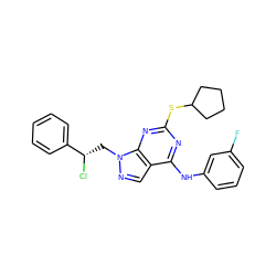 Fc1cccc(Nc2nc(SC3CCCC3)nc3c2cnn3C[C@H](Cl)c2ccccc2)c1 ZINC000299859218