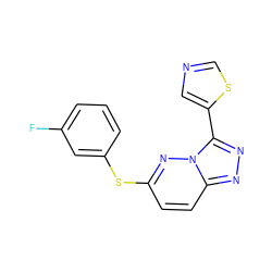 Fc1cccc(Sc2ccc3nnc(-c4cncs4)n3n2)c1 ZINC000095604156