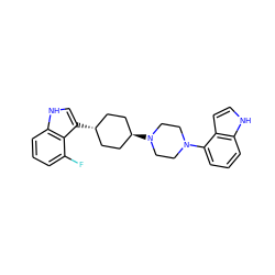 Fc1cccc2[nH]cc([C@H]3CC[C@H](N4CCN(c5cccc6[nH]ccc56)CC4)CC3)c12 ZINC000101182332