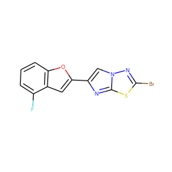 Fc1cccc2oc(-c3cn4nc(Br)sc4n3)cc12 ZINC000653679378