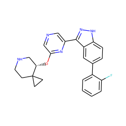 Fc1ccccc1-c1ccc2[nH]nc(-c3cncc(O[C@H]4CNCCC45CC5)n3)c2c1 ZINC000299855350