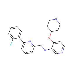 Fc1ccccc1-c1cccc(CNc2cnccc2OC2CCNCC2)n1 ZINC000299826415